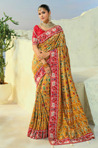 Yellow Silk Traditional Woven Patola Saree with Beaded Contrast Border
