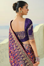 Purple Silk Traditional Woven Patola Saree with Embroidered Border