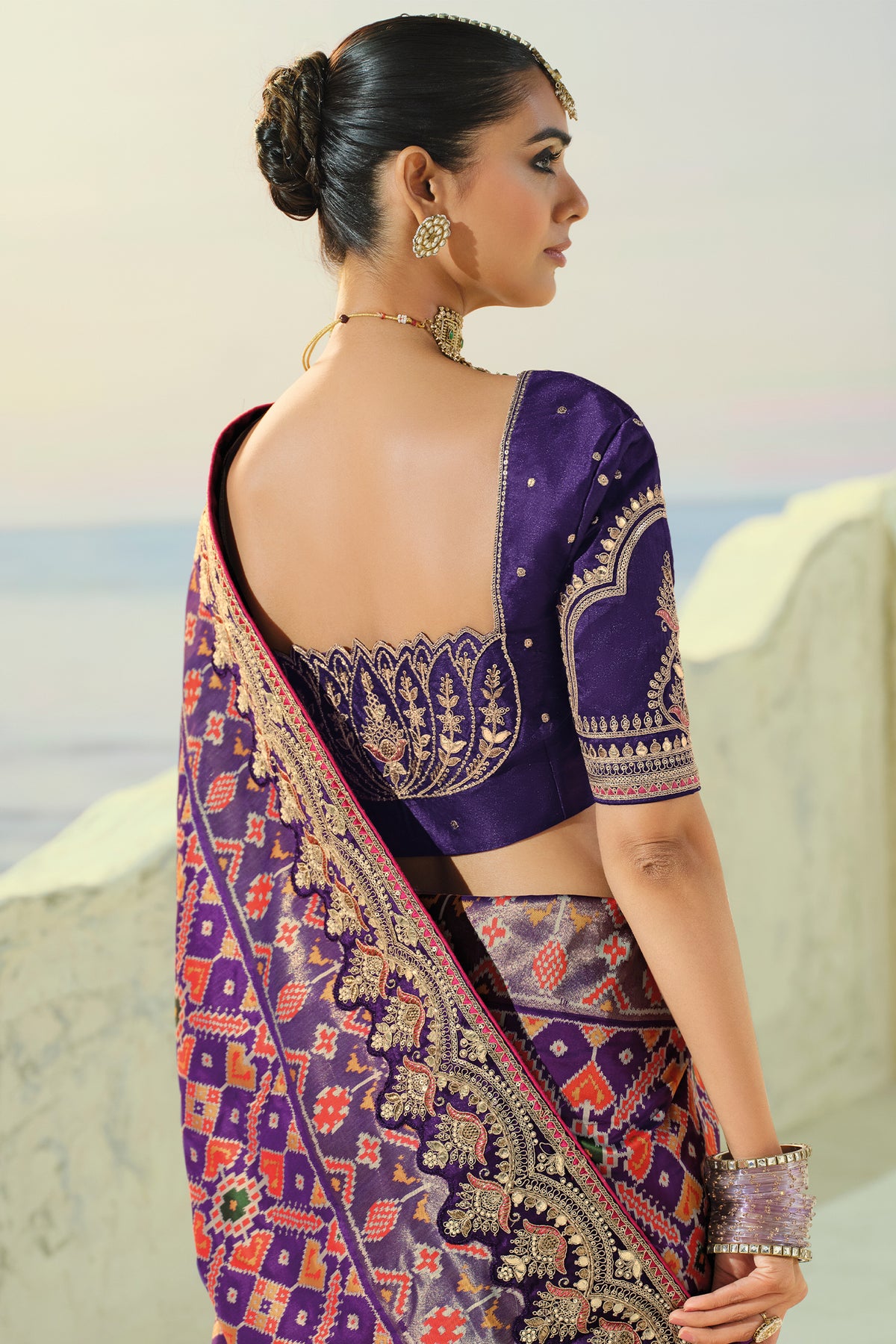 Purple Silk Traditional Woven Patola Saree with Embroidered Border