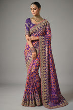 Purple Silk Traditional Woven Patola Saree with Embroidered Border