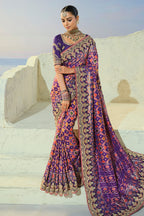 Purple Silk Traditional Woven Patola Saree with Embroidered Border