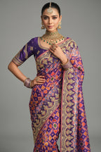 Purple Silk Traditional Woven Patola Saree with Embroidered Border