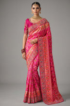 Pink Silk Traditional Woven Saree with Beaded Border