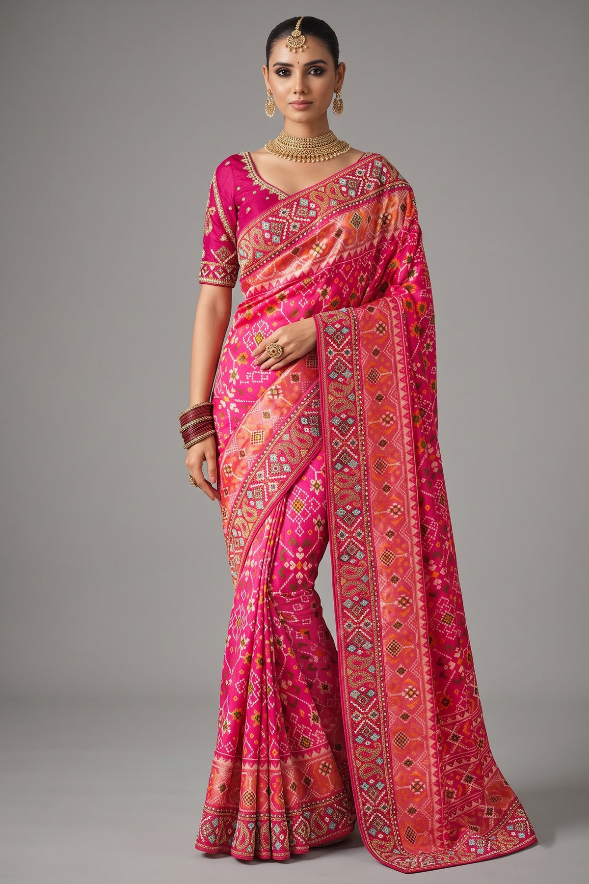 Pink Silk Traditional Woven Saree with Beaded Border