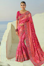 Pink Silk Traditional Woven Saree with Beaded Border