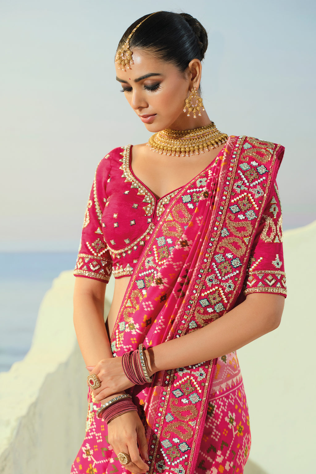 Pink Silk Traditional Woven Saree with Beaded Border