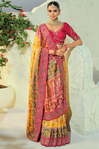 Yellow Silk Woven Patola Traditional Saree with Contrast Beaded Border