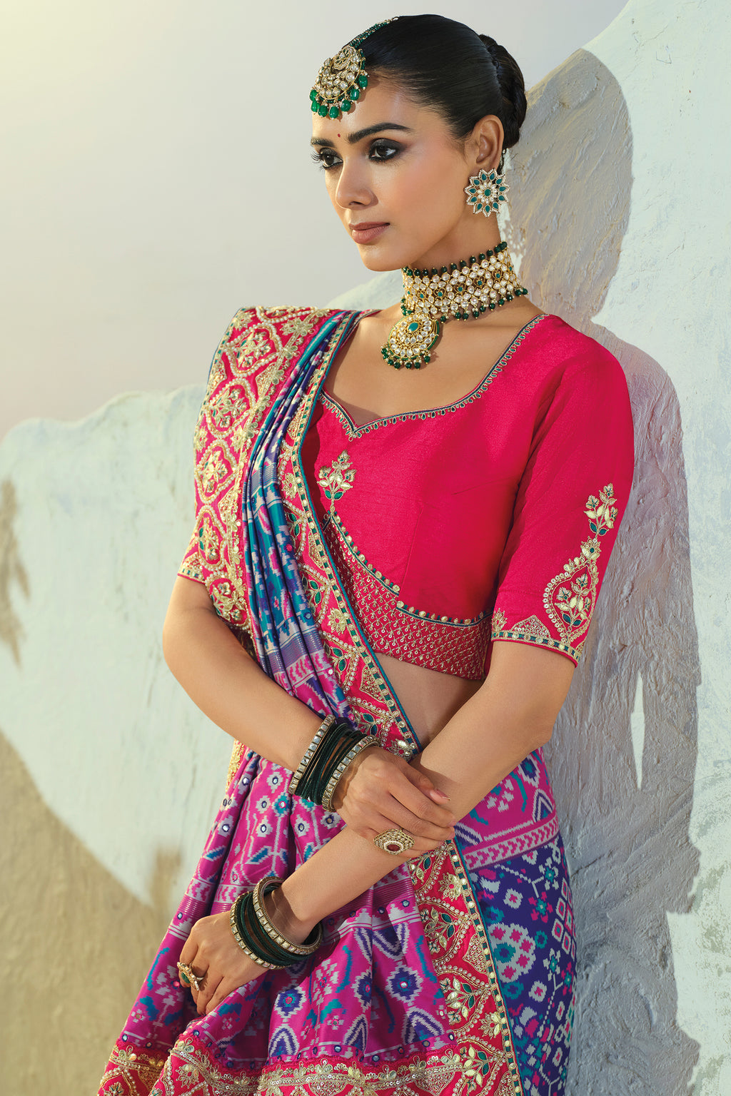 Blue Silk Woven Patola Traditional Saree with Contrast Embroidered Border