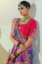 Blue Silk Woven Patola Traditional Saree with Contrast Embroidered Border