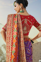 Purple Silk Traditional Woven Patola Saree with Contrast Embroidered Border