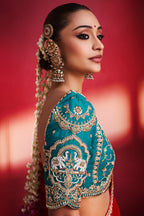 Red Crepe Silk Embroidered Saree with Cutdana and Sequin Work