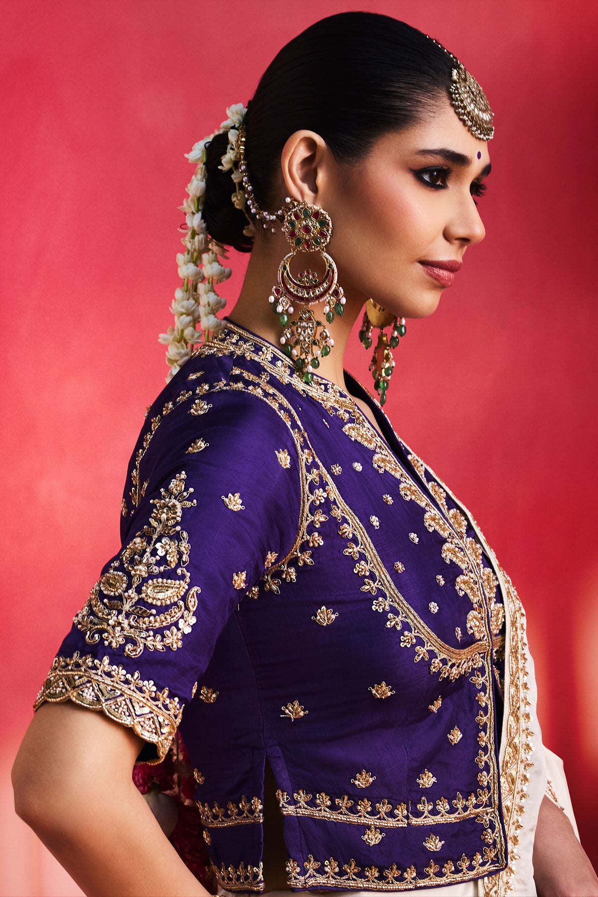 Off White Crepe Silk Beaded Cutdana Worked Saree with Corset Blouse