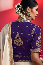 Off White Crepe Silk Beaded Cutdana Worked Saree with Corset Blouse