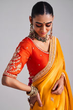 Yellow Crepe Silk Cutdana Sequin Worked Saree with Corset Blouse