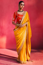 Yellow Crepe Silk Cutdana Sequin Worked Saree with Corset Blouse