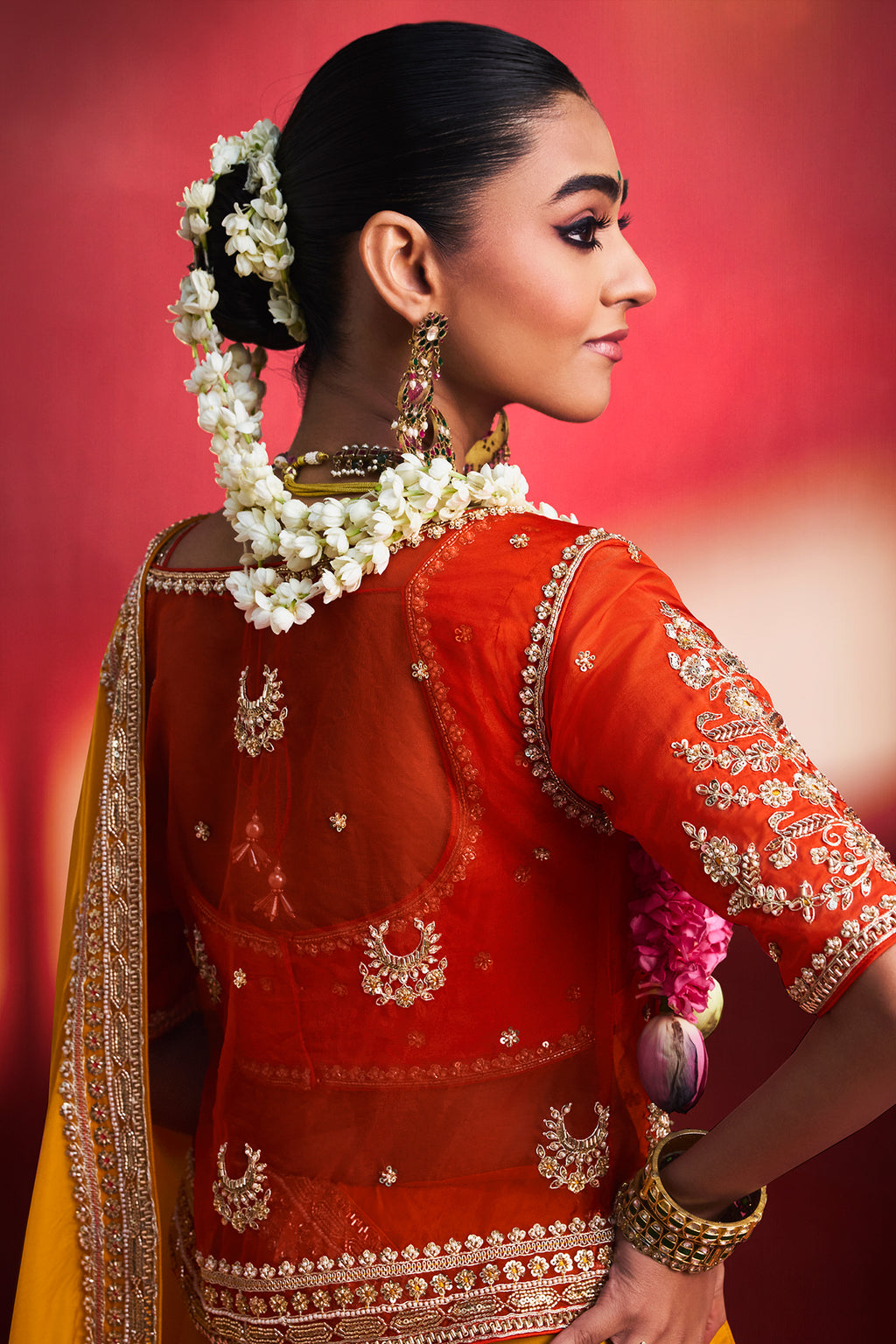Yellow Crepe Silk Cutdana Sequin Worked Saree with Corset Blouse