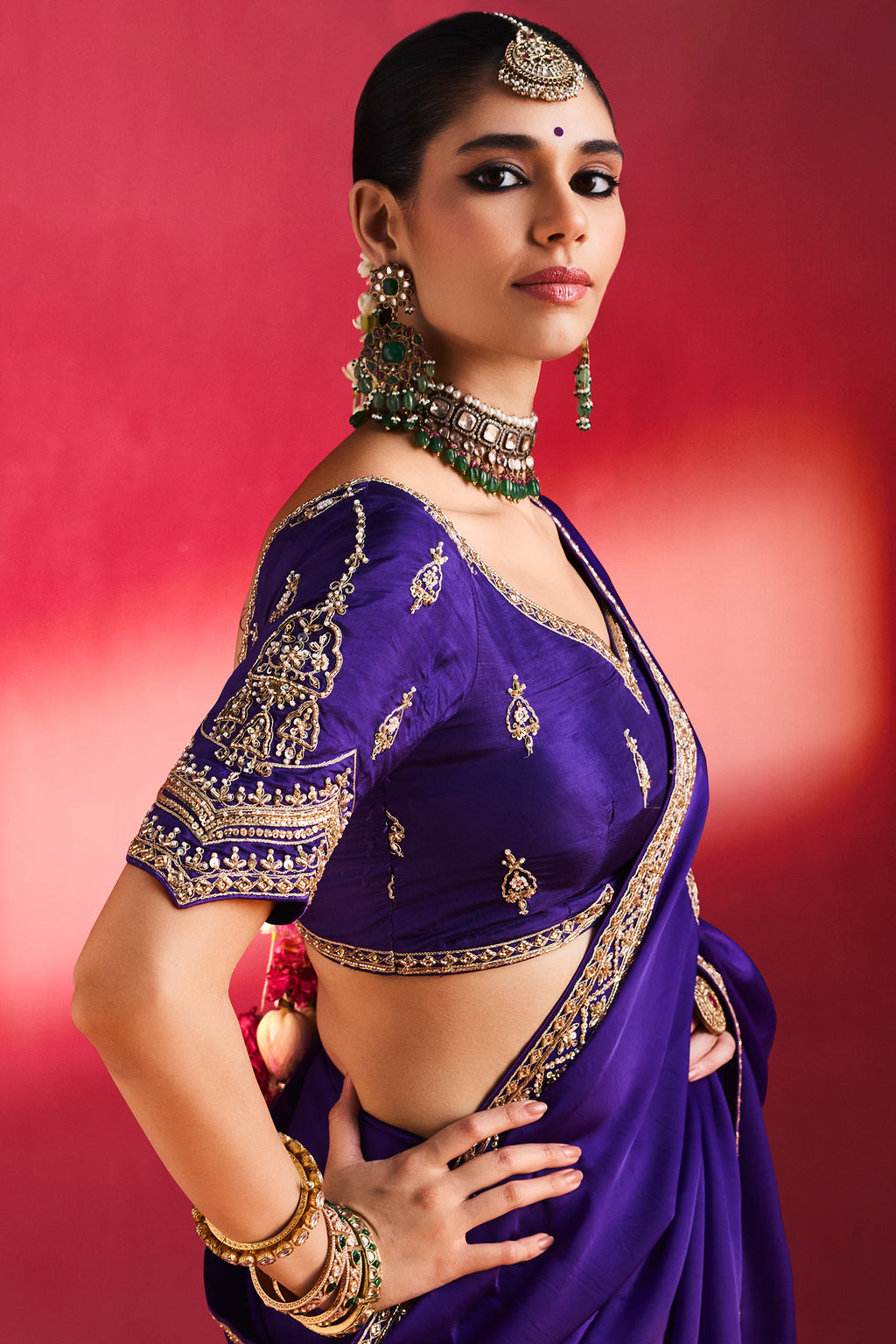 Purple Crepe Silk Saree with Cutdana and Sequin Work