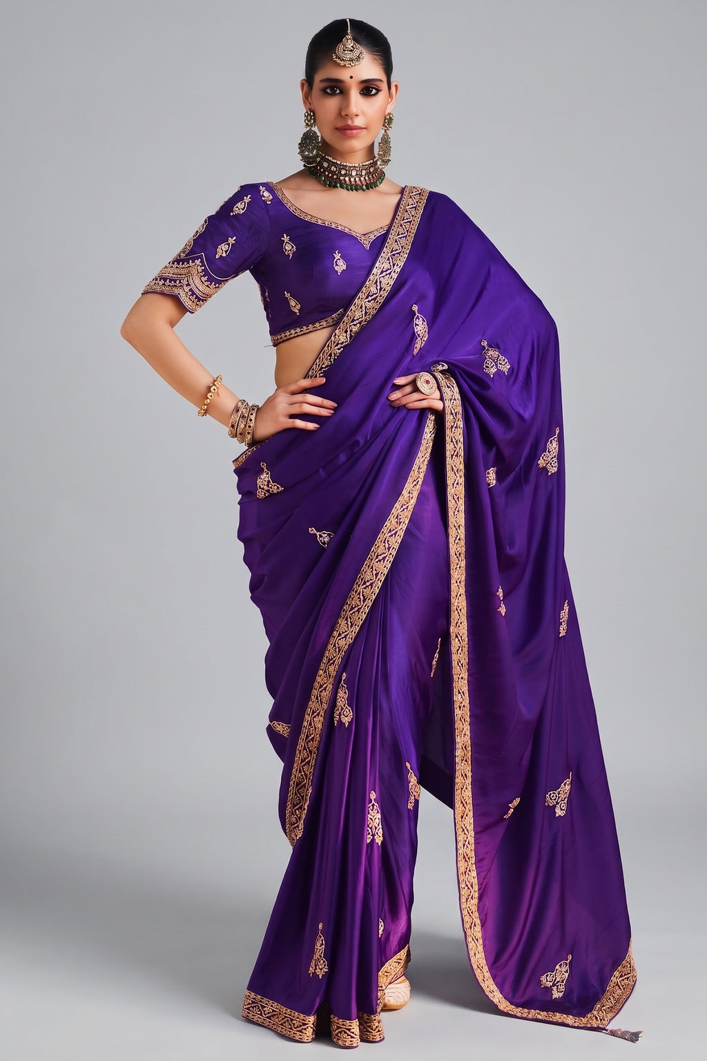 Purple Crepe Silk Saree with Cutdana and Sequin Work