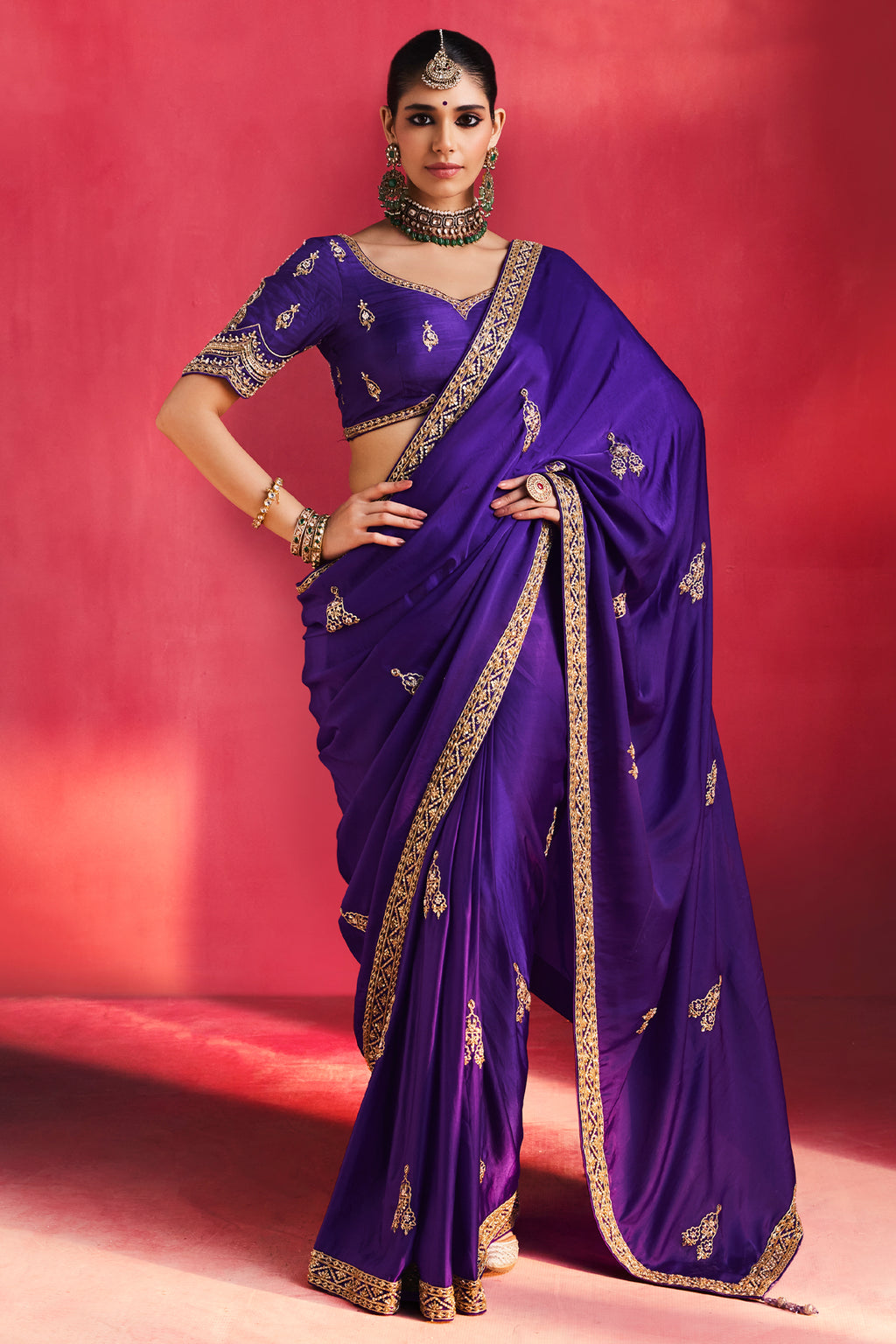 Purple Crepe Silk Saree with Cutdana and Sequin Work
