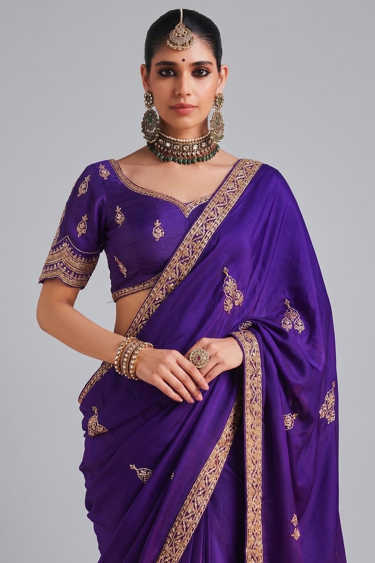 Purple Crepe Silk Saree with Cutdana and Sequin Work