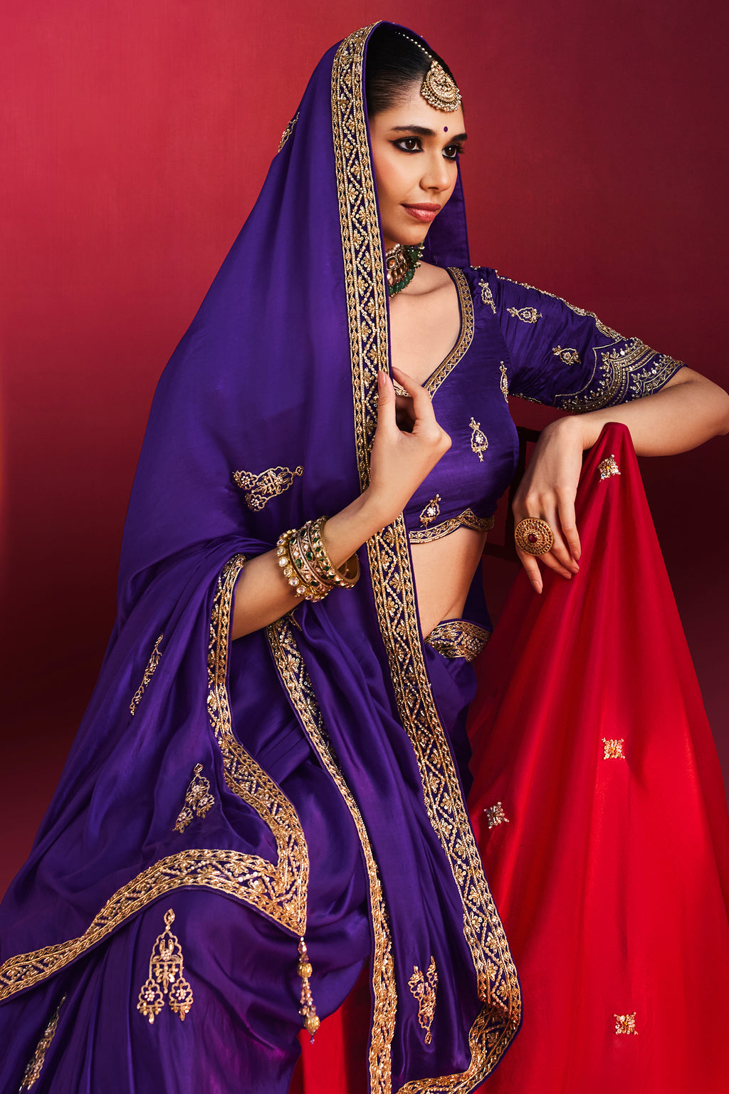 Purple Crepe Silk Saree with Cutdana and Sequin Work