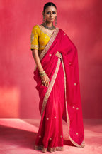 Pink Crepe Silk Saree with Cutdana and Sequin Work Lace