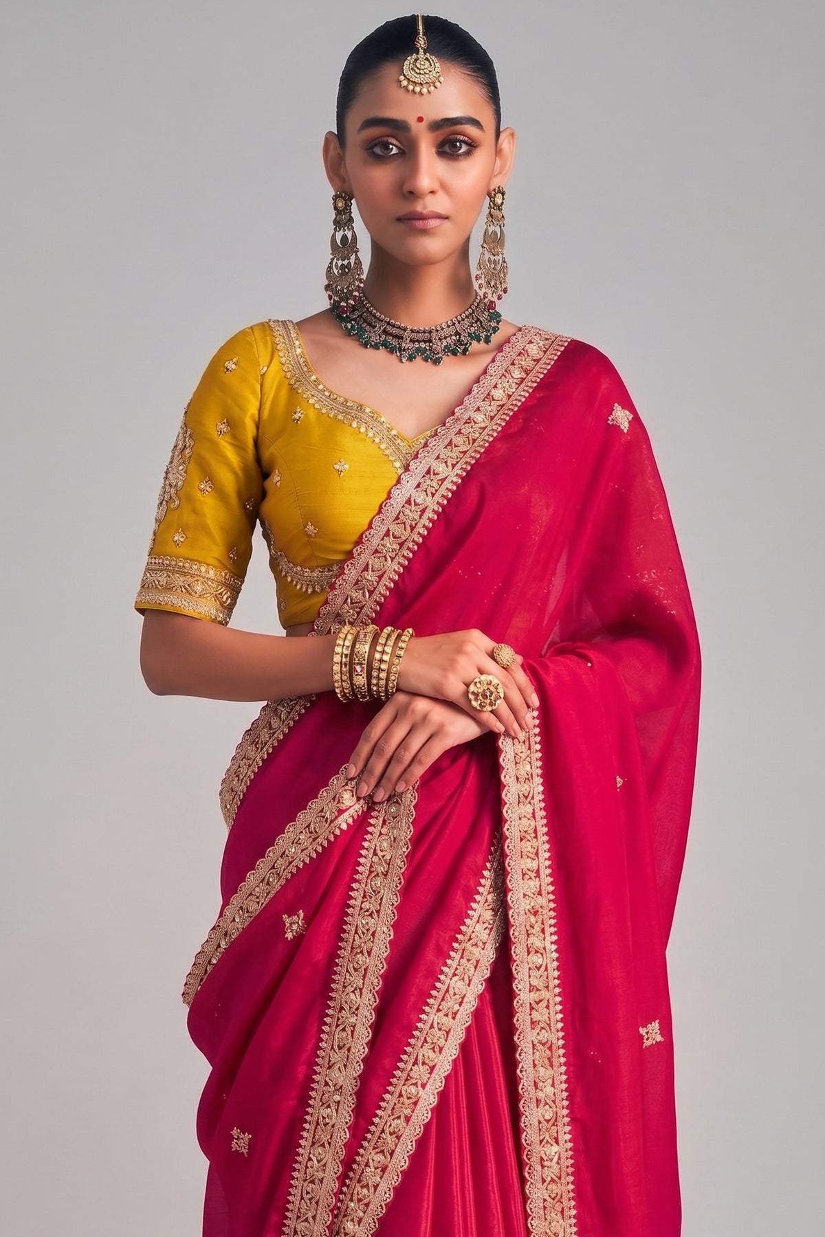 Pink Crepe Silk Saree with Cutdana and Sequin Work Lace