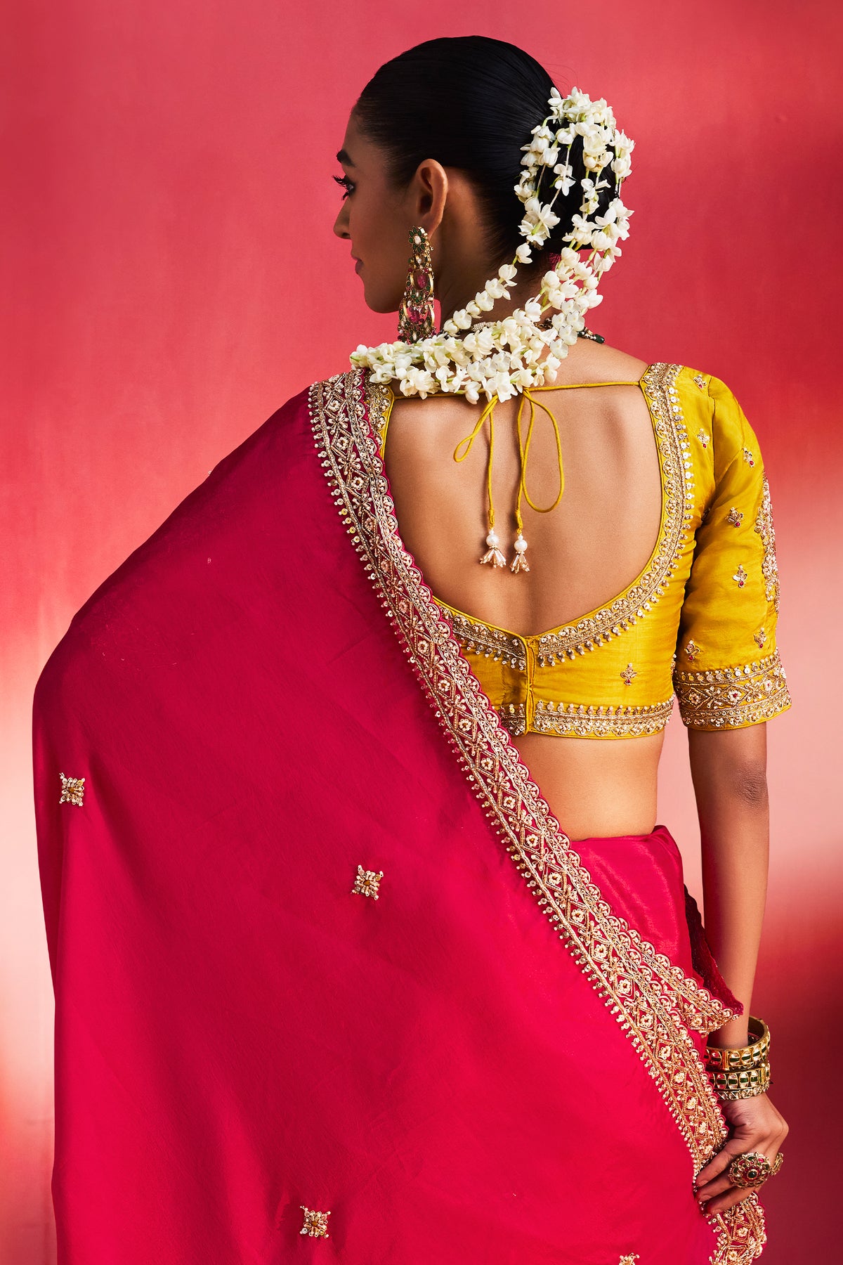 Pink Crepe Silk Saree with Cutdana and Sequin Work Lace