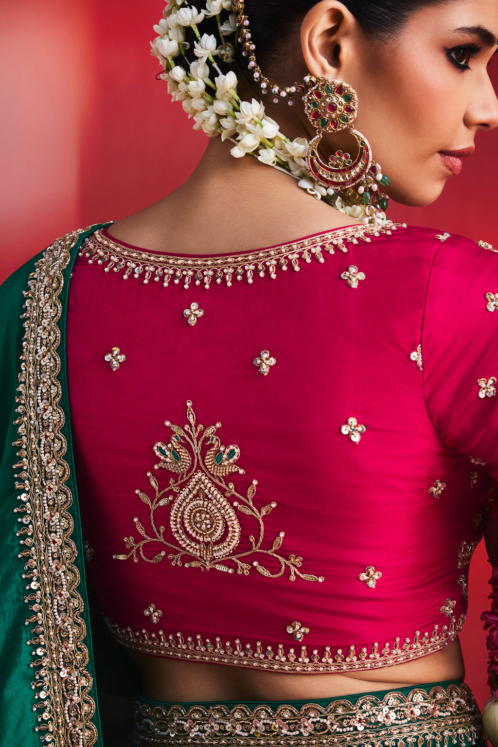 Teal Green Crepe Silk Cutdana Sequin Work Lace Border Saree