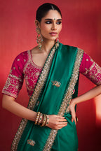 Teal Green Crepe Silk Cutdana Sequin Work Lace Border Saree