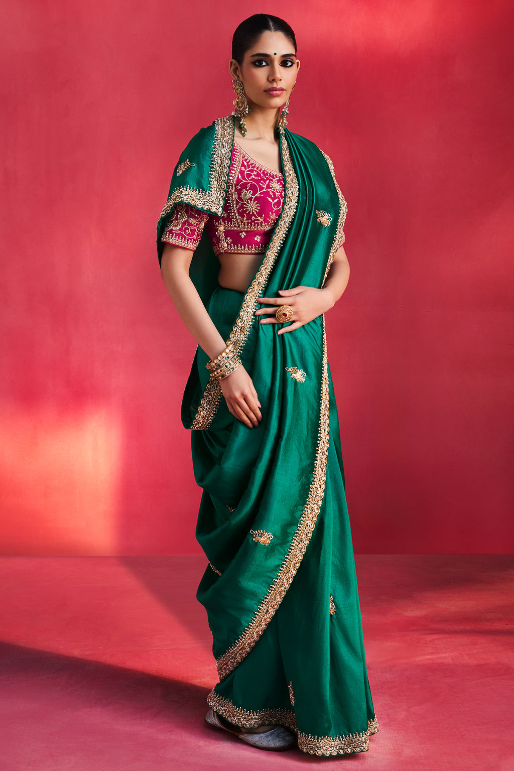 Teal Green Crepe Silk Cutdana Sequin Work Lace Border Saree