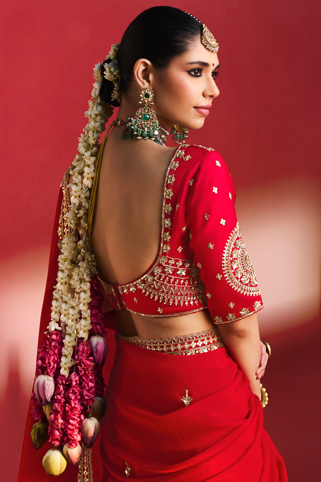 Red Crepe Silk Sequin and Cutdana Worked Saree
