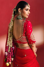 Red Crepe Silk Sequin and Cutdana Worked Saree