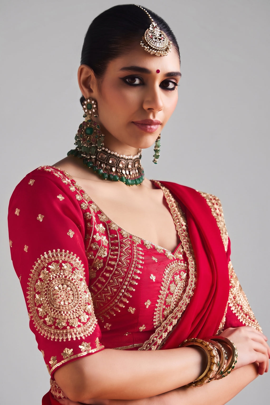 Red Crepe Silk Sequin and Cutdana Worked Saree