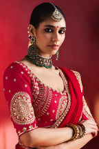 Red Crepe Silk Sequin and Cutdana Worked Saree