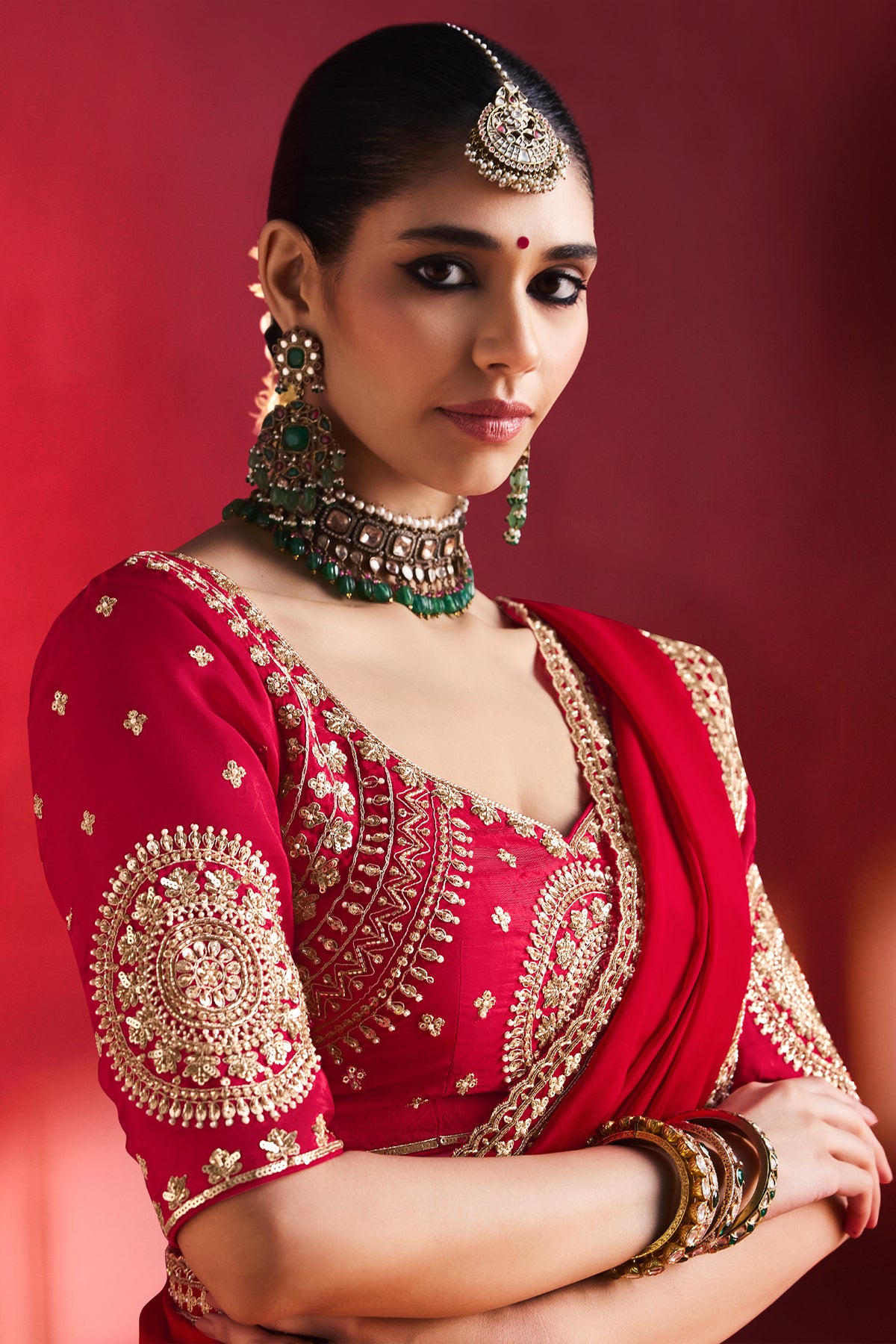 Red Crepe Silk Sequin and Cutdana Worked Saree