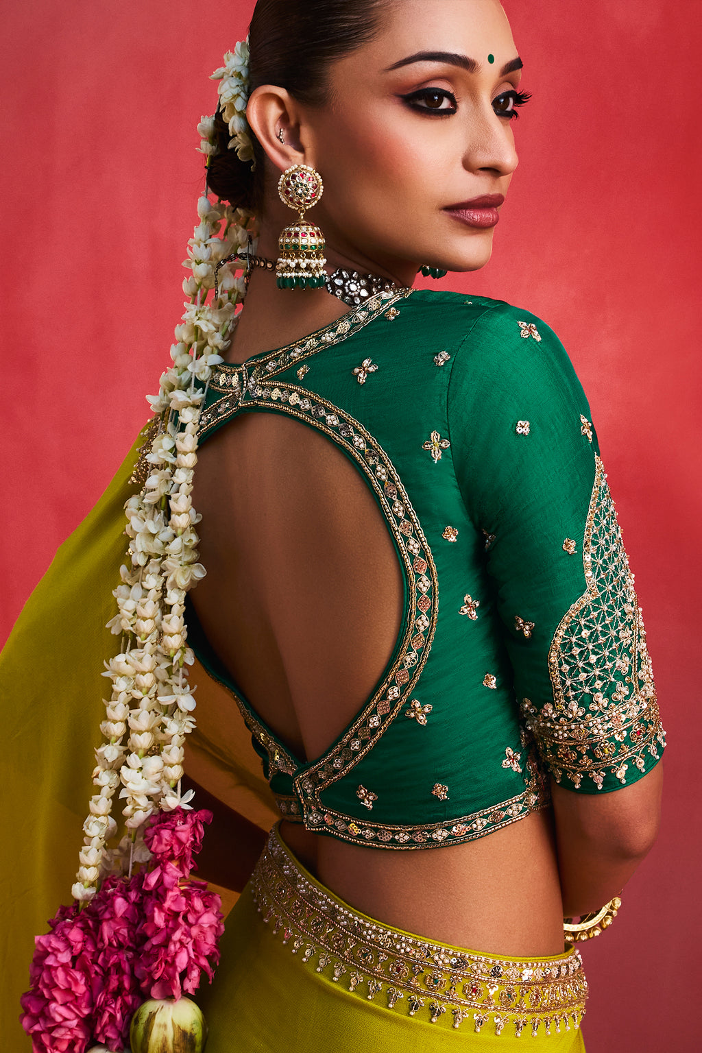 Lime Green Organza Beaded and Cutdana Worked Saree