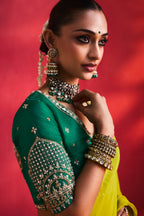 Lime Green Organza Beaded and Cutdana Worked Saree