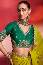 Lime Green Organza Beaded and Cutdana Worked Saree