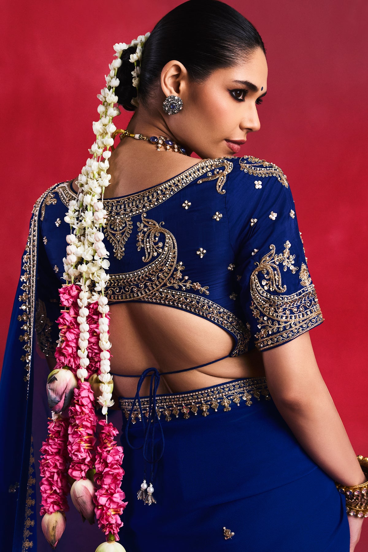 Royal Blue Viscose Georgette Cutdana and Beaded Worked Saree