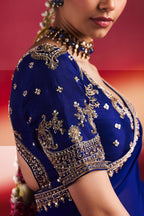 Royal Blue Viscose Georgette Cutdana and Beaded Worked Saree