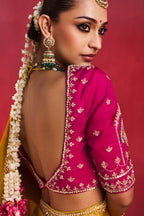 Yellow Crepe Silk Cutdana Beaded Saree