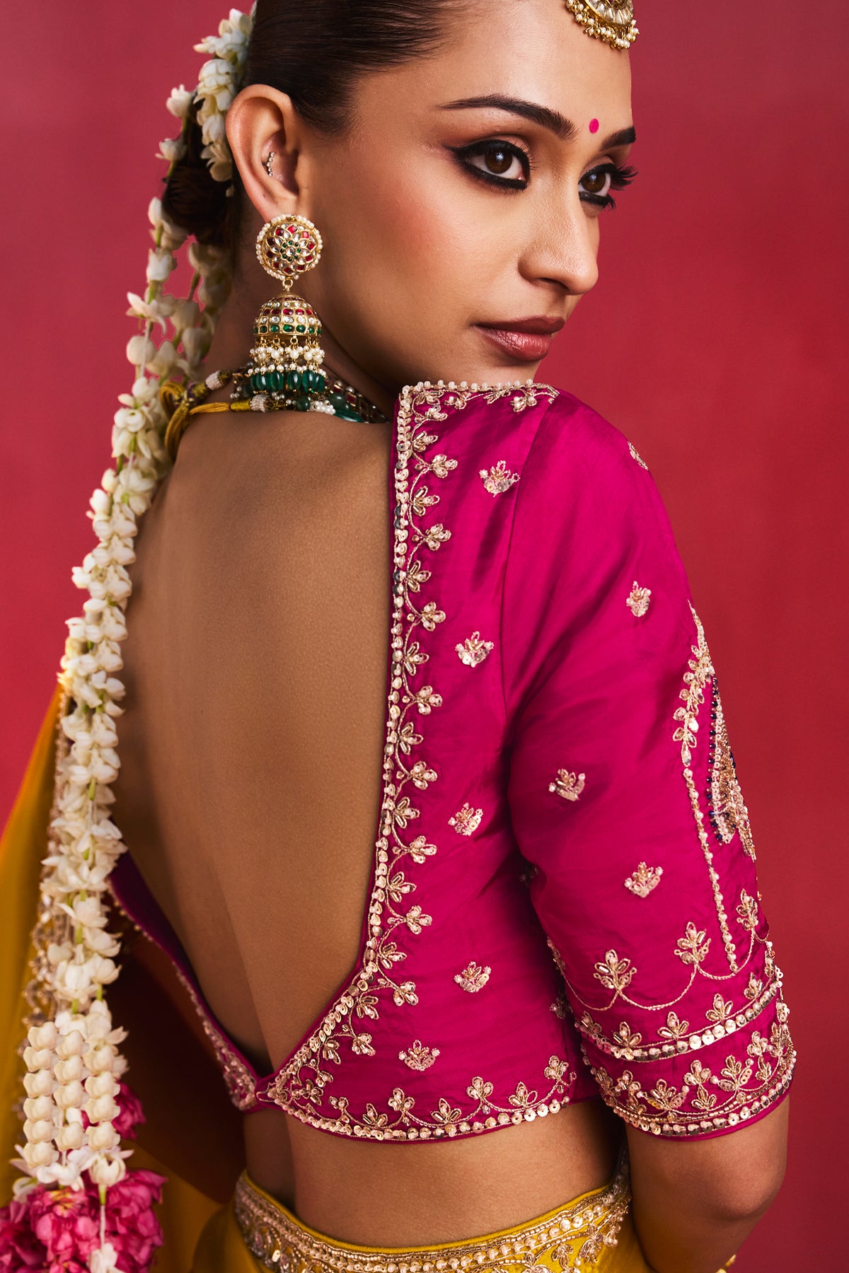 Yellow Crepe Silk Cutdana Beaded Saree