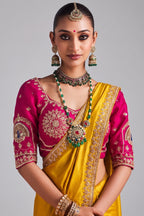 Yellow Crepe Silk Cutdana Beaded Saree