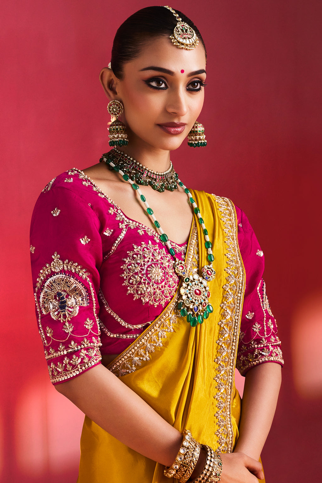 Yellow Crepe Silk Cutdana Beaded Saree