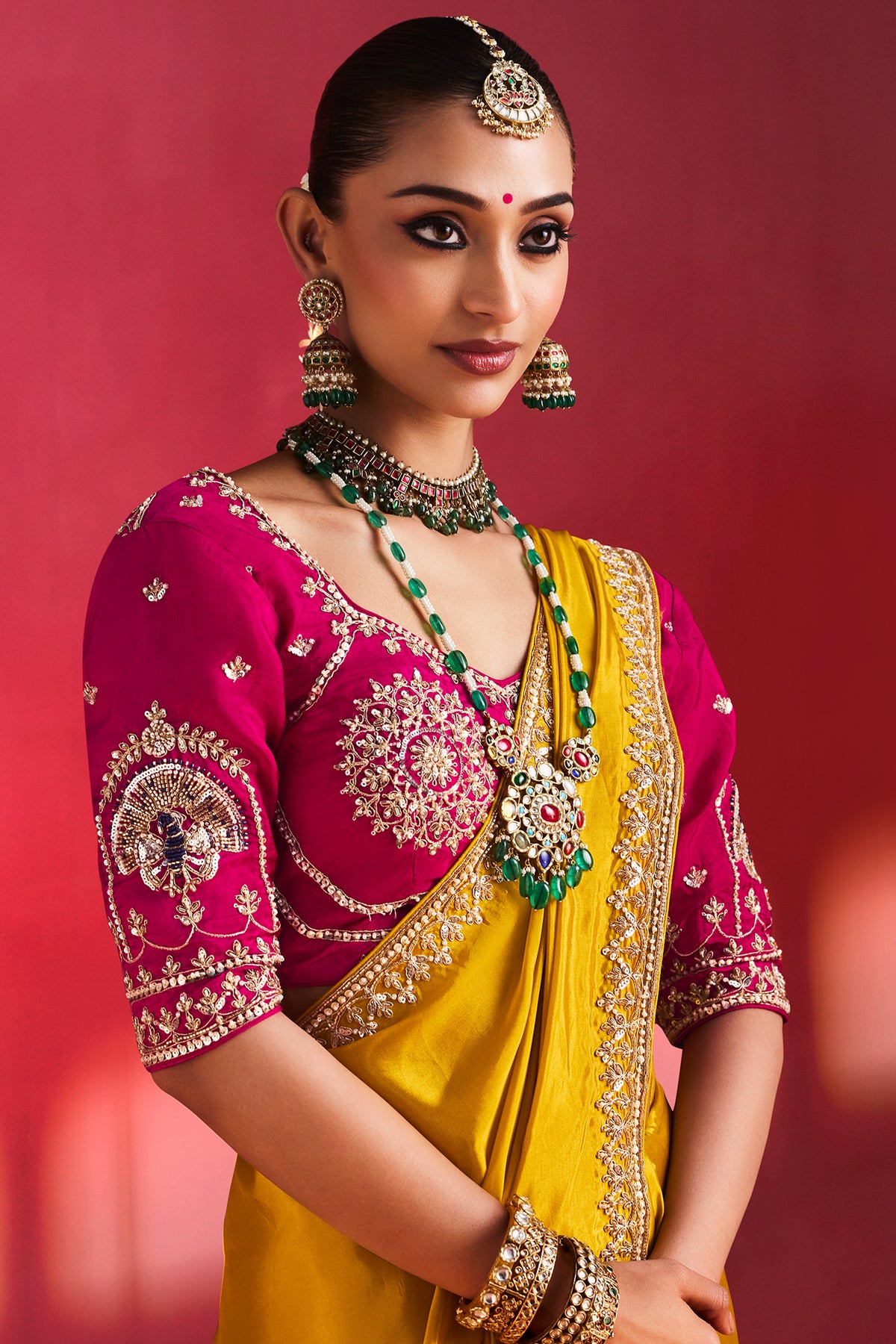 Yellow Crepe Silk Cutdana Beaded Saree