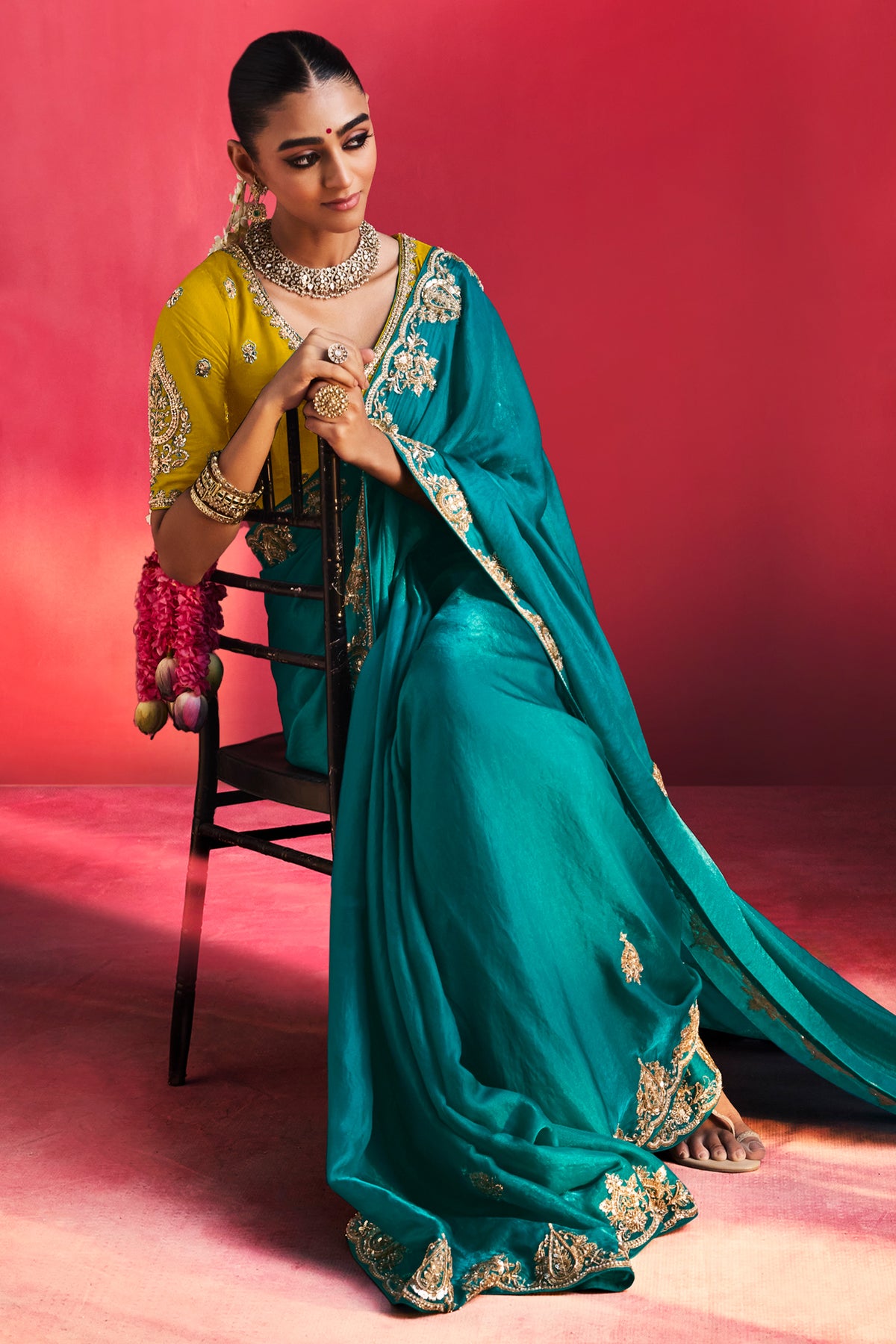 Rama Blue Crepe Silk Sequin Beaded Saree