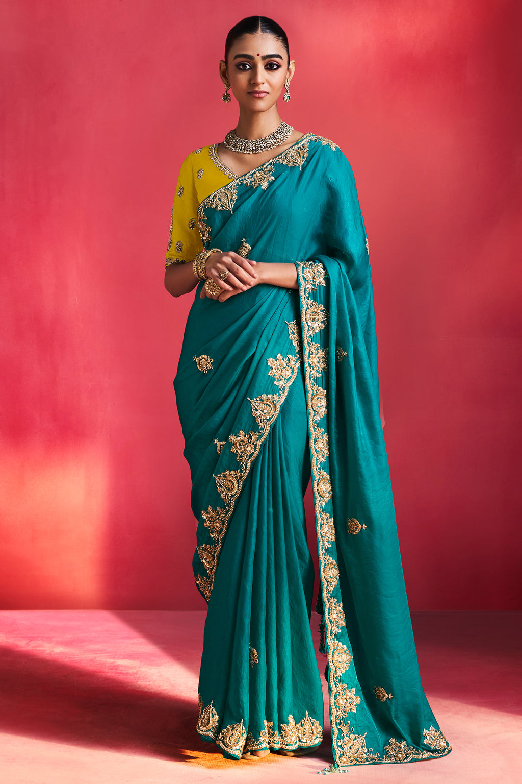 Rama Blue Crepe Silk Sequin Beaded Saree