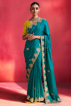Rama Blue Crepe Silk Sequin Beaded Saree