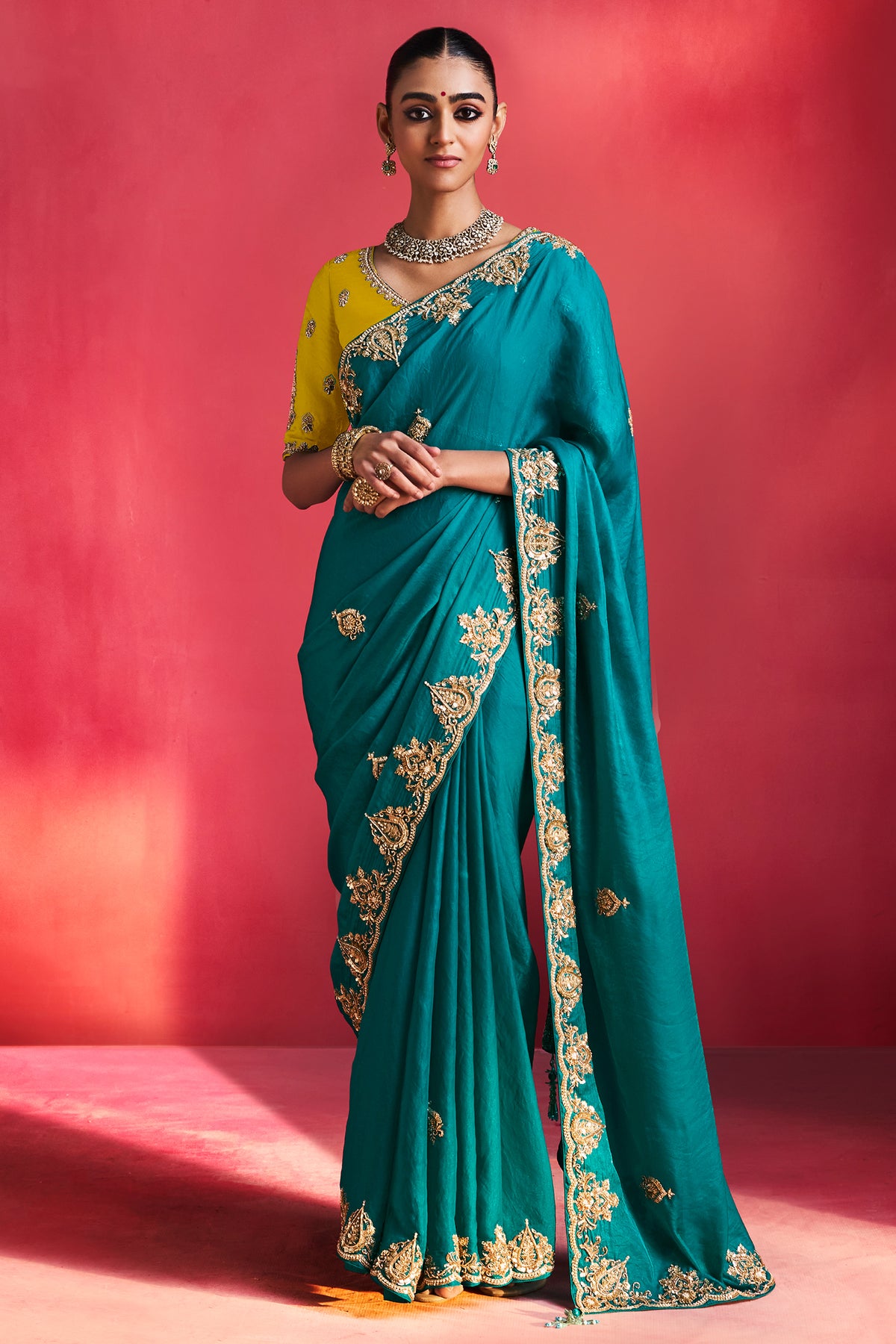 Rama Blue Crepe Silk Sequin Beaded Saree